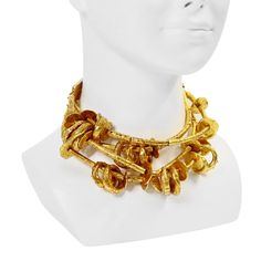 Unique Gold Chain Jewelry, Multi-strand Yellow Gold Metal Jewelry, Gold Choker Jewelry, Unique Multi-strand Gold Jewelry, Gold Multi-strand Metal Choker, Unique Gold Chain Necklace, Unique Gold Metal Chain Necklace, Christian Lacroix, Vintage Gold