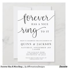 a wedding card with the words, forever has a nice ring to it