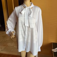 New With Tags. Smoke And Pet Free Home Elegant Tie Neck Blouse For Brunch, Elegant Fitted Shirt For Brunch, White Blouse, Womens Tops, White, Women Shopping, Color