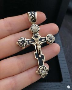 Gold Orthodox cross  All parcels are insured, you receive it by courier in person ✔️Black ebony tree ✔️Sstones can be optional ✔️Production is possible in two sizes: ✔️Weight +- 24 grams ✔️Size 61/37.2 (including the ear) If you have any additional questions, please write to me and I will be happy to answer them. Luxury Black Cross Pendant Necklace, Luxury Cross Pendant Necklace, Black Symbolic Cross Pendant Jewelry, Symbolic Black Cross Pendant Jewelry, Bronze Crucifix Jewelry For Gifts, Bronze Crucifix Jewelry Gift, Luxury Engraved Cross Jewelry, Black Cross Pendant Necklace As Gift, Black Cross Pendant Jewelry Gift