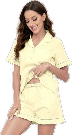 Solid Cotton Sleepwear With Pockets, Cotton Loungewear Sets With Button Closure, Cotton Sleepwear With Pockets, Short Design, Cotton Sleepwear With Pockets, Short Style, Cotton Sleepwear With Pockets, Short, Cotton Short Sleepwear With Pockets, Cotton Sleepwear With Pockets, Cotton Button-up Sleepwear For Pajama Party, Button-up Cotton Sleepwear For Pajama Party