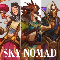 four different types of characters with the words sky nomad