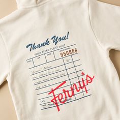 Commemorate a checkout made at Fernys Retro Plant Shop with this cozy drawstring hoodie. Made from a soft, cotton-poly fabric blend, this sweatshirt is branded with the Fernys logo on the front and a retro receipt decal on the back. Popular Tee Shirt Designs, Retro Merch Design, Small Business Merch Ideas, Trip Shirts, Restaurant Merch Design, Vintage Apparel, Tshirt Logo Design, Fall Merch, Merch Shirt