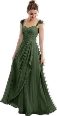 a woman in a long green dress