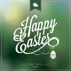 happy easter card with lettering on blurred background