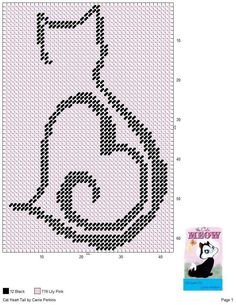 a cross stitch pattern with a cat on the front and back side, in black and white