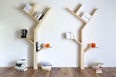 the bookshelves are shaped like trees