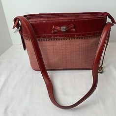 Vintage Brighton Y2K Bow Leather Strap Shoulder Handbag Purse  | eBay Tan Handheld Bag For Travel, Tan Handheld Travel Bags, Rectangular Coated Canvas Hobo Bag, Handheld Tan Travel Bag, Red Coated Canvas Shoulder Bag, Rectangular Coated Canvas Hobo Bag For Shopping, Pink Coated Canvas Crossbody Bag, Tan Handheld Shoulder Bag With Handles, Tan Coated Canvas Bags With Adjustable Strap