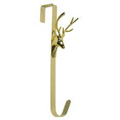 a gold deer head hook on a white background