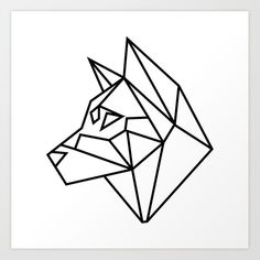 a black and white geometric drawing of a wolf's head on a white background