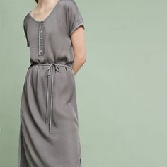 Anthropologie Radisha Henley Chemise Dress Chic Silver Maxi Dress For Summer, Elegant Gray Summer Dresses, Elegant Silver Midi Dress For Summer, Elegant Silver Summer Midi Dress, Elegant Silver Midi Summer Dress, Casual Silver Spring Dress, Silver Maxi Length Summer Dress, Chic Silver Summer Dress, Silver Midi Dress For Formal Summer Events