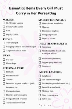 Must Have Assesories, Things To Carry On A Trip, Carry One Bag Essentials, Essentials For Backpack, What To Pack In A Purse, Women Purse Essentials, What To Carry In Your School Bag, That Girl Essentials List