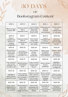 30-days of bookstagram post ideas Bookstagram Content, Blog Post Ideas, Caption Ideas