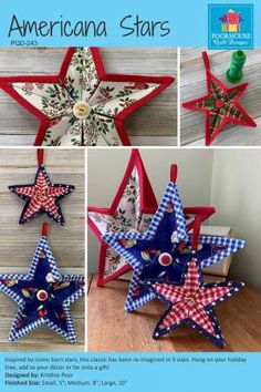 Americana Stars Quilt Pattern Printed Paper Pattern, Beautiful Ornaments, Quilted Ornaments, Quilted Christmas Ornaments, Ornament Pattern, House Quilts, Star Quilt Patterns, Christmas Ornament Pattern, Machine Sewing