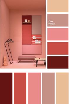 the color scheme is pink and red, with neutrals in shades that are very similar to each other