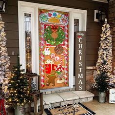 the front door is decorated with christmas decorations