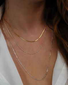 Solid 14k Gold Herringbone Necklace - Lacee Alexandra Promise Rings Sterling Silver, Silver Paperclip Necklace, Layering Chains, Staple Jewelry, Gold Herringbone Necklace, Multiple Necklaces, Sculpted Jewelry, Gold Herringbone Chain, Unique Bridal Jewelry