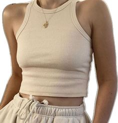 Summer Beige Ribbed Crop Top, Summer Ribbed Beige Crop Top, Mini T Shirt, Crop Tops Fashion, Y2k Tank, Vest Crop Top, Simple Fits, Fashion Y2k, Tops Fashion