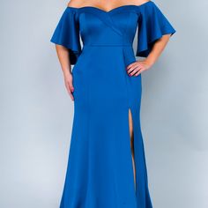 I Am Selling This Plus Size Evening Dress That Could Be Worn For Almost Any Occasion. This Dress Has A Comfortable Stretch Fabric With Off The Shoulder Flowy Sleeves. Blue Dresses With Flattering Silhouette For Spring, Spring Blue Dresses With Flattering Silhouette, Spring Blue Dress With Flattering Silhouette, Blue Lined Maxi Dress, Formal Blue Dresses With Flattering Silhouette, Blue Formal Dress With Flattering Silhouette, Formal Blue Dress With Flattering Silhouette, Blue Dress With Flattering Silhouette For Evening, Blue Off-shoulder Bridesmaid Dress