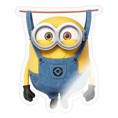 a sticker depicting a minion hanging on a clothes line with eyes wide open