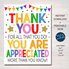 Thank You Appreciation Sign, Staff Employee Nurse Teacher Volunteer You're Appreciation More Than You Know Decor, Printable INSTANT DOWNLOAD Teacher Appreciation Signs, Thank You Poster, Appreciation Printable, Thank You Sign, Volunteer Appreciation, Appreciation Thank You, Nursing Teacher, Appreciation Quotes, Employee Appreciation Gifts