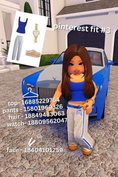 a woman standing next to a blue car in front of a white house with the words pinterest fit 3 on it