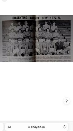 an old newspaper is open to show the team's official photos and name on it