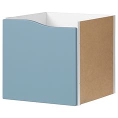 a blue and white box is open on a white background with clippings to the side