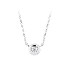 This dainty necklace has a 17.5 chain and can be adjusted to 14.5, 15.5, 16.5.  It has a 0.05cttw diamond set in a bezel stationary pendant. Formal Diamond Necklace With Smooth Bezel, Classic Round Necklace With Smooth Bezel, Elegant Formal Necklace With Smooth Bezel, Elegant Smooth Bezel Necklace For Formal Occasions, Fine Jewelry Necklace With Smooth Bezel Round Pendant, White Gold Solitaire Necklace With Smooth Bezel, Formal Solitaire Necklace With Smooth Bezel Round Pendant, Formal Diamond Solitaire Necklace With Smooth Bezel, Formal Solitaire Necklace With Smooth Bezel