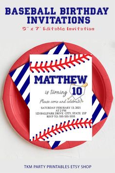 a baseball themed birthday party with red, white and blue paper plates