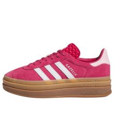 (WMNS) adidas Gazelle Bold 'Wild Pink Gum' ID6997 Color Shoes, Pink Gazzels, Pink Dunks, Fun Shoes, Pink And Blue Adidas Gazelle, Adidas Gazelle Bold Pink Glow, Cheap Pink Adidas Sneakers