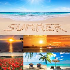 the words summer are written in different pictures