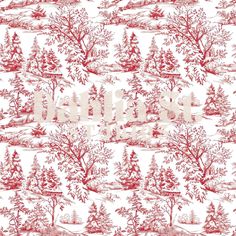 a red and white wallpaper with trees in the background that says, wintertime