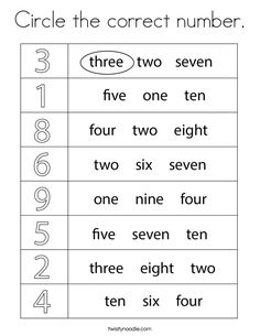 a worksheet with numbers for the correct number