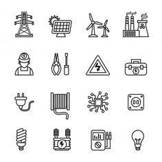 the icons for electricity and power are shown in black on a white background, including an electric