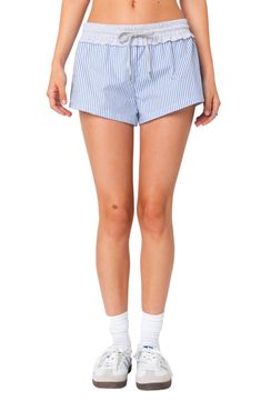 A contrasting drawstring waist tops these preppy striped shorts made from lightweight cotton. Elastic/drawstring waist 100% cotton Machine wash, dry flat Imported Stripe Shorts, Blue Fits, Nordstrom Store, Drawstring Shorts, Anniversary Sale, Striped Shorts, Blue Stripes, Drawstring Waist, Top Brands