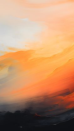 an abstract painting with orange and yellow colors in the sky above it is a white horse