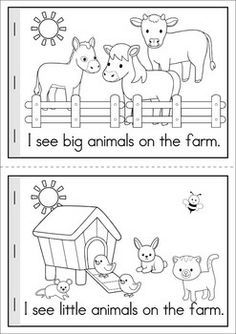 two worksheets with animals on the farm and i see big animals on the farm