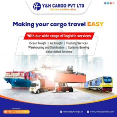 an advertisement for cargo services with the words making your cargo travel easy on it's side