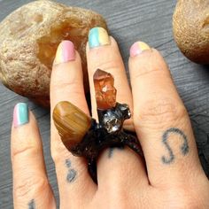 Large Novelty Tribal Ring, Statement Ring, Rhinestones Quartz Crystal, Agate gemstone, Chunky Ring, Healing Crystal Ring With Natural Stones, Unique Citrine Gemstone Crystal Ring, Unique Crystal Ring For Healing, Witchy Alter, Loving Expression, Tangerine Quartz, Christmas Gift Items, Witch Doctor, Chocolate Wedding Cake