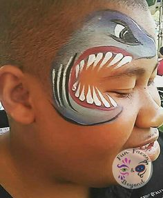 Jawsome shark face paint! Face Paint Party, Jawsome Shark, Face Painting Unicorn, Face Painting Images, Mask Face Paint