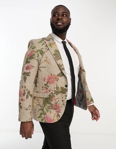 Twisted Tailor Plus sember suit jacket in beige wool with placement floral print | ASOS Burnt Orange Suit, Mens Floral Blazer, Men Formal Wear, Floral Suit, Orange Suit, En Pointe