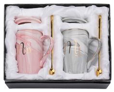 PRICES MAY VARY. Package include 1 x 400ml Mr mug (Grey), 1 x 400ml Mrs mug (Pink), 2 x cup lids, 2 x spoons. The top diameter of this coffee mug is about 8 cm and the height is approx 12.8 cm. Larger size mugs and more accessories offered, meet your further coffee drinking need or gift giving need. Made of high quality ceramic,fashion and elegant design, ideal for coffee,tea,drinks. And the beautiful mug lid can prevent your drinks from dust and keep your coffee warm. Yesland Gold & Marble ceramic mugs are entirely handmade which symbolizes the unique love. Each mug's pattern is unique, every bride to be love it Romantic and cool gift for couples, wedding gift for the bride and groom, newlyweds and just married couple. Perfect for engagements or as anniversary gift celebrations. Mugs were Cool Gifts For Couples, Last Minute Wedding Gifts, Coffee Mug With Lid, Last Minute Wedding, Marble Finish, Marble Ceramics, Mug With Lid, Diwali Gifts, Anniversary Wedding