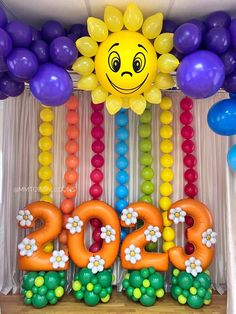 balloons and decorations are arranged in the shape of numbers