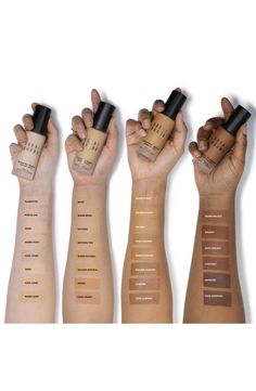 Swatches of the Bobbi Brown Skin Foundation, tons of olive friendly shades here too! Teknik Makeup, Bobbi Brown Skin Foundation, Skin Tone Makeup, Makeup Order, Face Mapping, Quick Makeup, Face Makeup Tutorial, Skin Foundation, Foundation Shades