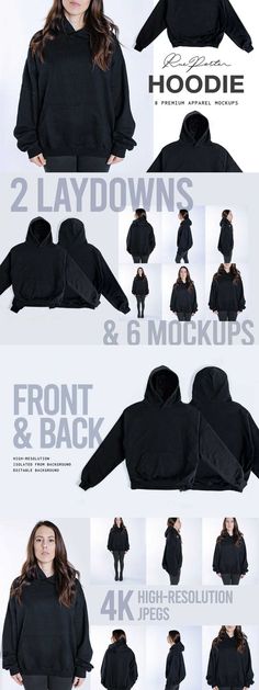 High Quality Hoodie Mockup PSD of a model wearing the garment Front closeup Front full-body Front mid-range Sides Back [by downloading the assets via my affiliate link you are supporting my work and the creators at no extra cost to you, so just chill downloading and keep rockin!] Black Hoodie Mockup, Black Hoodie