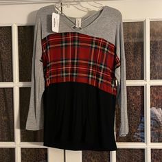 From Tee For The Soul New With Tags Cute Color Blocking Casual Plaid Tops For Layering, Lace Front Top, Color Block Shirts, Green Long Sleeve Top, Blue Striped Top, Layered Long Sleeve, Grey Long Sleeve Shirt, Cotton Long Sleeve Shirt, Pink Tee