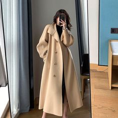 Women Camel Wool Long coat,Grey White Wool Coat,Double Face Wool Coat, – Vivian Seven Wool Overcoat Women, Long Wool Coat Women, Beige Wool Coat, White Wool Coat, Winter Mode Outfits, Mode Mantel, Parisienne Chic, Long Overcoat, Long Winter Coats