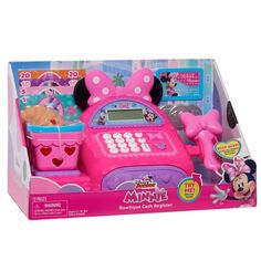 the minnie mouse cash register playset is pink and has ears on it's head