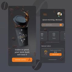 the coffee app is designed to look like it's coming out of a cup